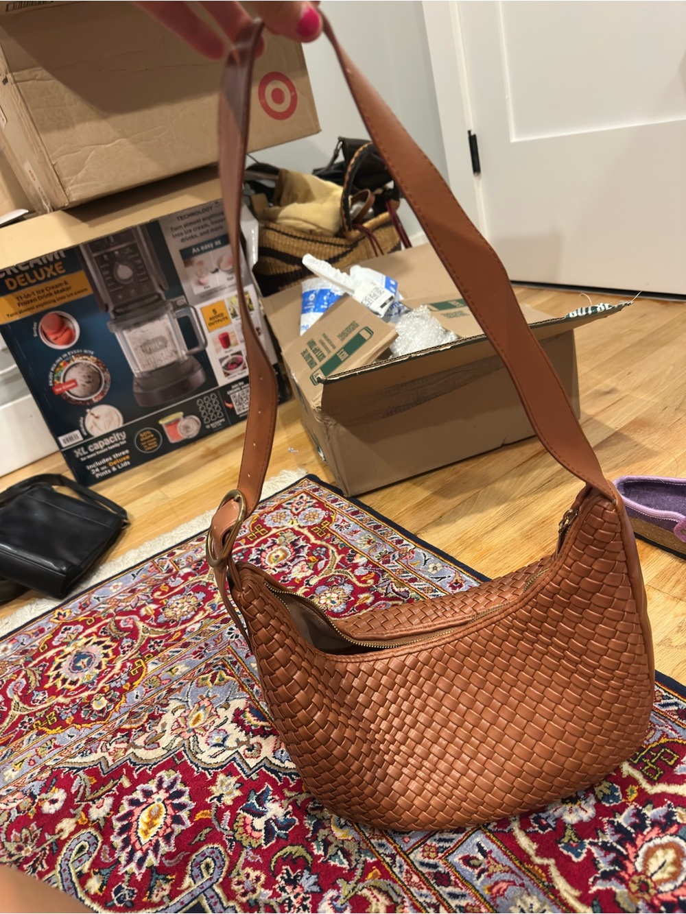Rachel Zoe Woven Shoulder Bag in Cognac